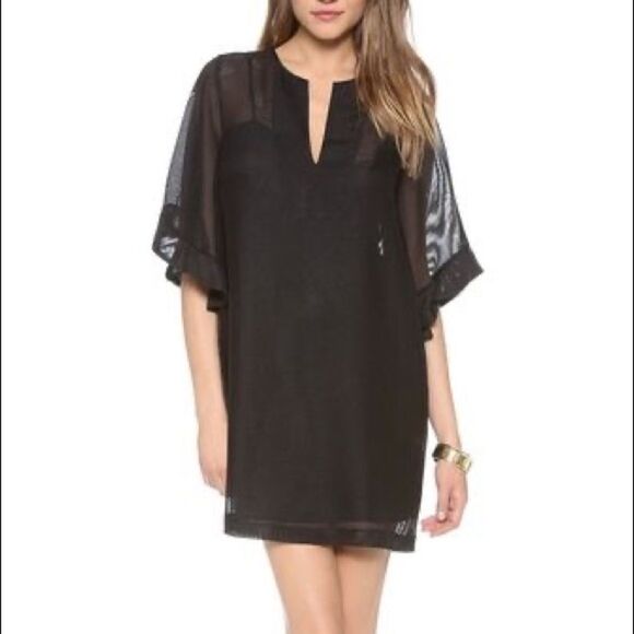 Bcbgmaxazria Black Tati Short Sleeve Ruffle Sleeve Mini Dress XS - Picture 1 of 9